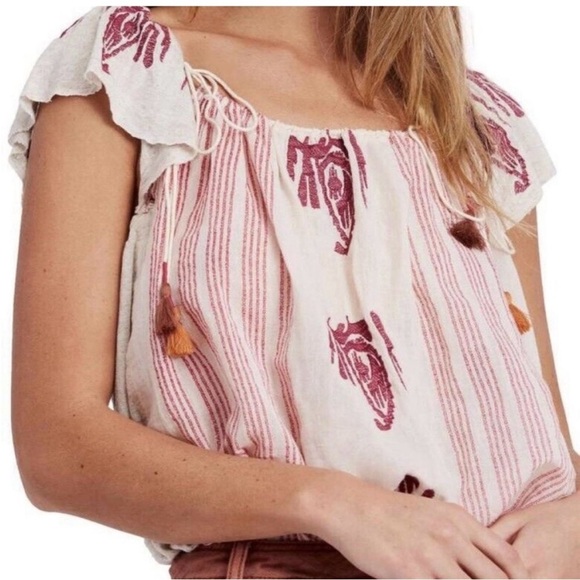 Free People Pukka Embroidered Peasant Top - Picture 1 of 10